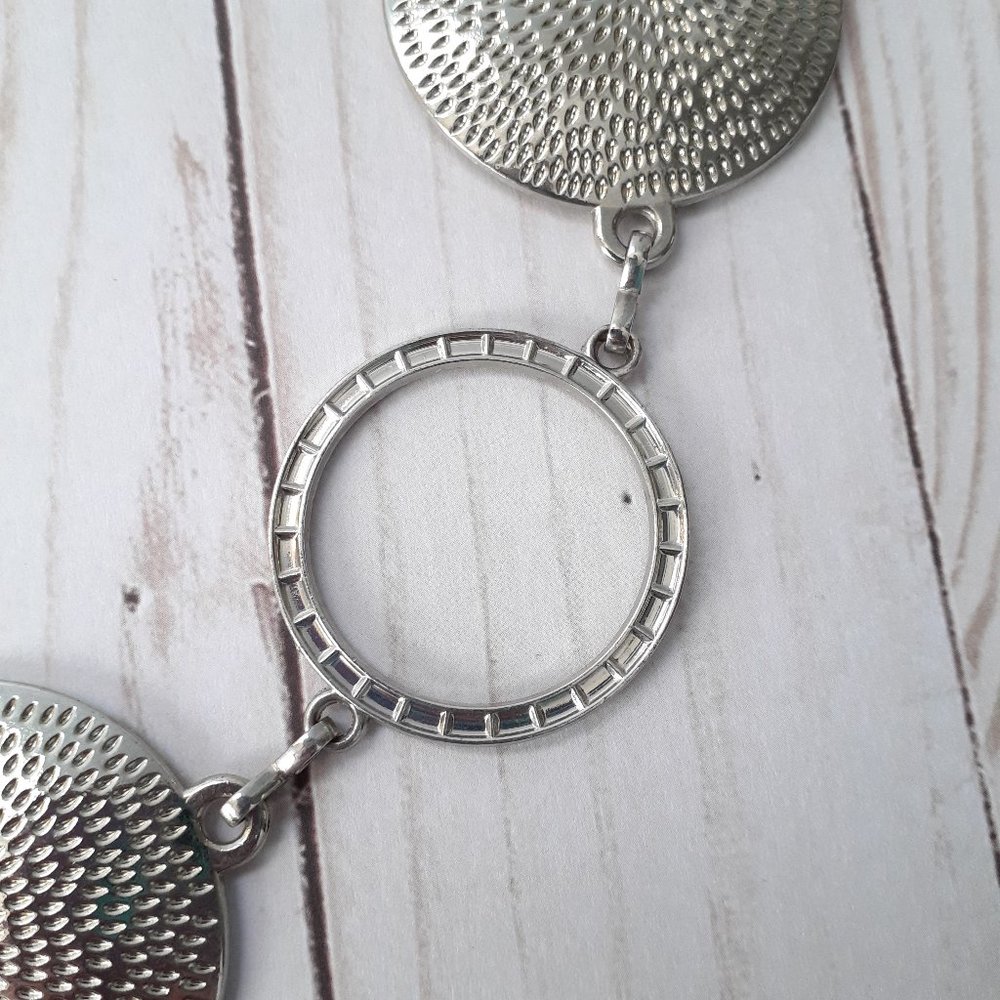 Solid Disc & O-Ring Circle Silvertone Chain Belt - image 4